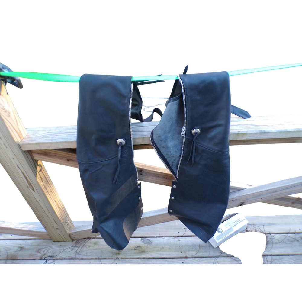 The Leather‎ Shop Sears Black Genuine Leather Motorcycle Biker Chaps Adjustable